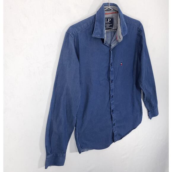 Louis Phillipe Tailored Fit Shirt Mens Medium Blue Long Sleeve Preppy Button Up - Picture 6 of 16